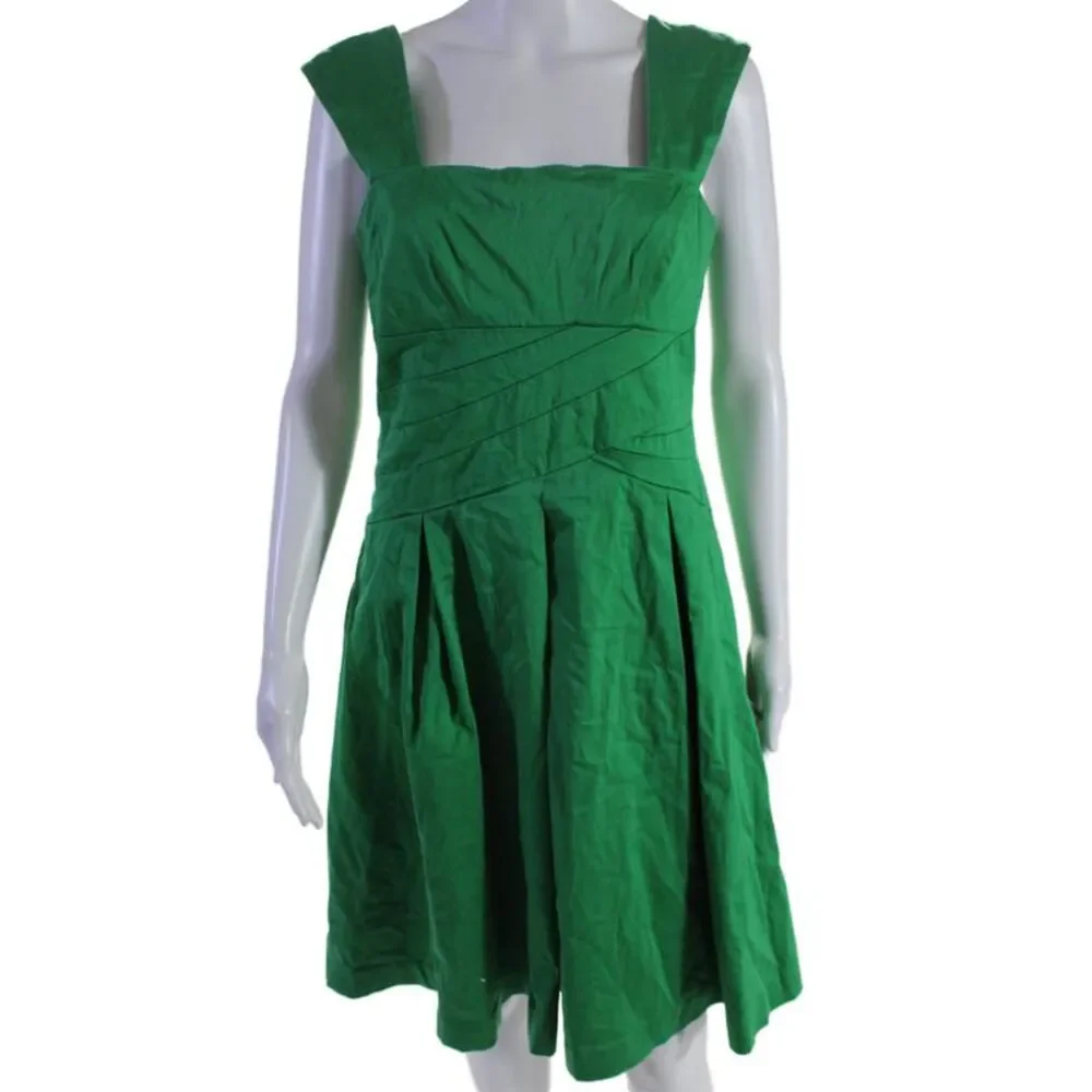 Calvin Klein Womens Back Zip Sleeveless Square Neck A Line Dress Green Size 8